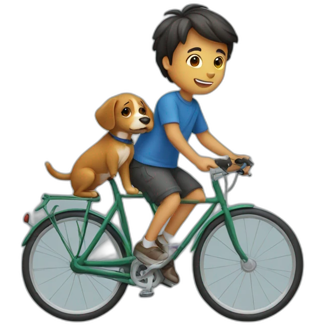 Boy in bicycle with his dog emoji