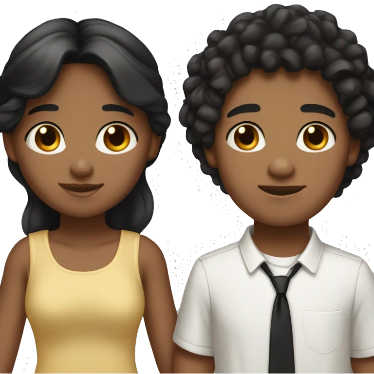a girl and boy couple holding hands the boy has light brown skin with black curly hair the girl has straight black hair with lightskin emoji
