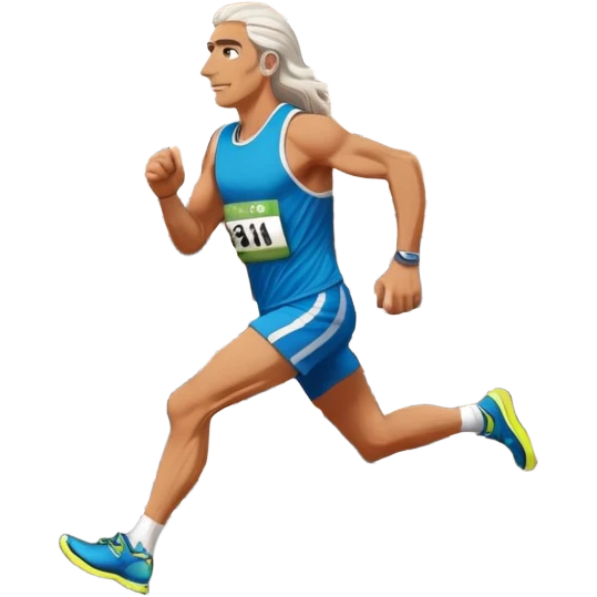 Tall man with long brown and white hair running in Rome marathon, Colosseum in background emoji