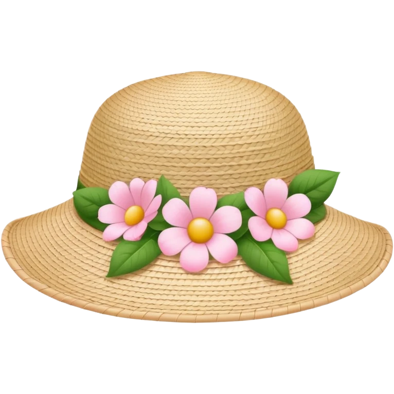 Wicker white sun hat with light pink flowers emoji