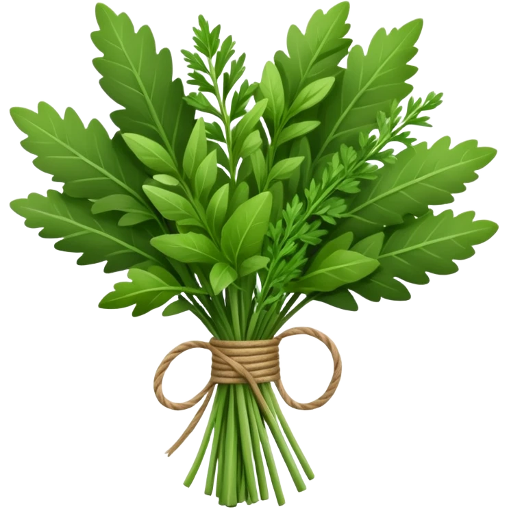 bouquet garni herb bundle, fresh thyme, bay leaf, parsley, tied with twine, natural green color and texture, neat arrangement, soft lighting, subtle shadows, no pot or dish, no faces, emoji scale emoji