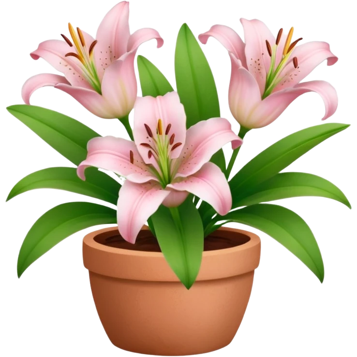 light pink lily flowers in a clay pot emoji