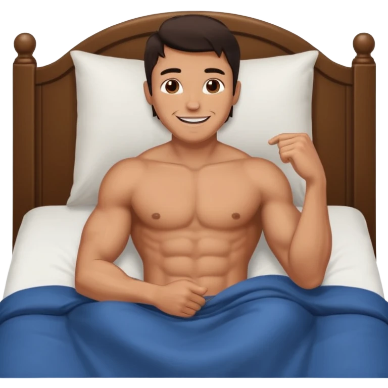 naked handsome man in bed invites you to join emoji