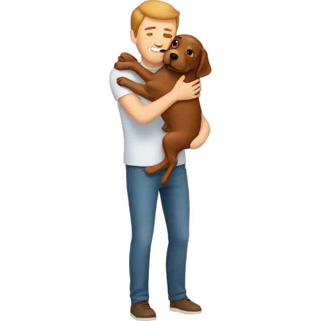 Red Labrador giving brown haired man a hug emoji