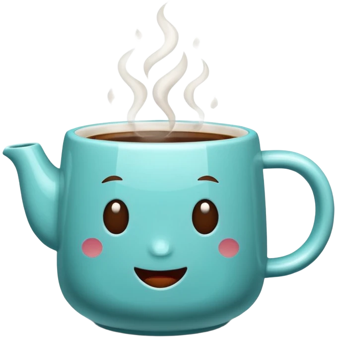 An aqua coffee mug with coffee in it and steam emoji