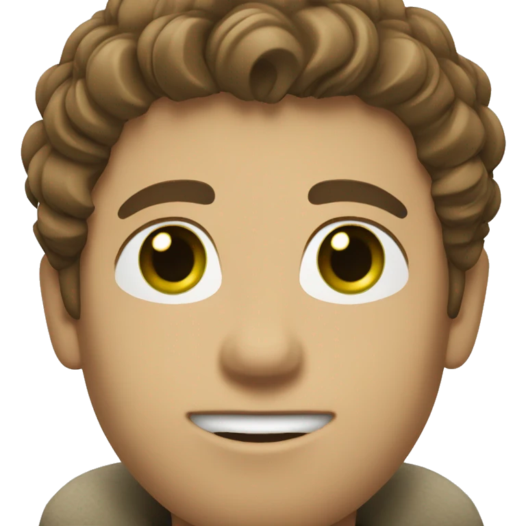 light-skinned man with green eyes and styled brown hair writing emoji
