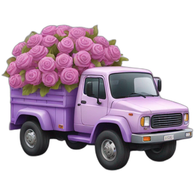 a truck with bouquets in pink and purple tones emoji
