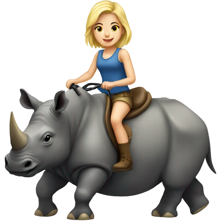 Young blonde girl riding a rhino emoji