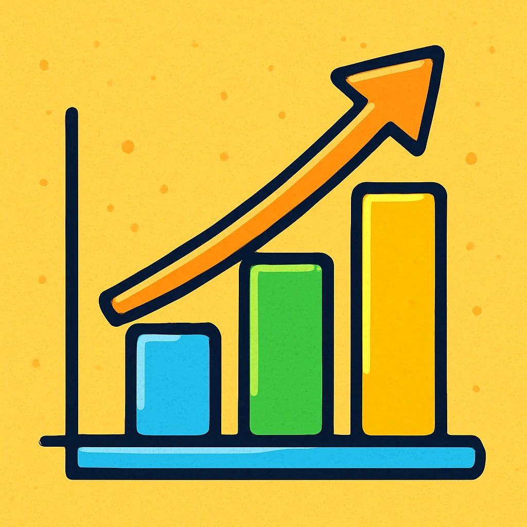 rising graph icon, playful cartoon style emoji