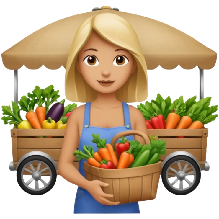 Shopper with veggie tote,Farmers’ Market, background veggies cart. emoji