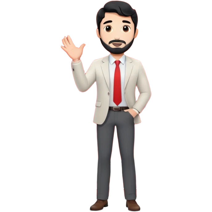 Professional 35-year-old man with black wavy hair, stubble, strong jawline, white skin tone, wearing smart casual business attire, giving a TED talk on innovation, standing on circular red carpet stage, gesturing confidently with projected slides behind him emoji