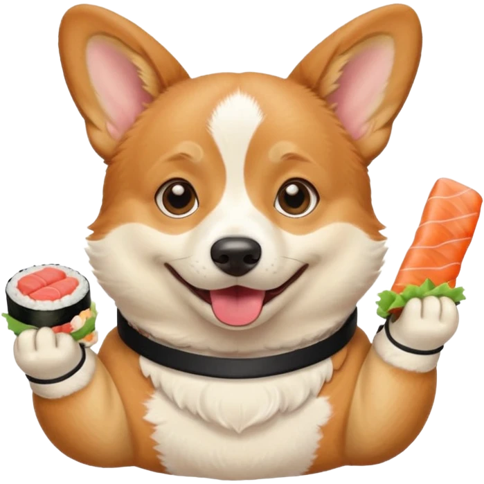 happy corgi eating sushi emoji
