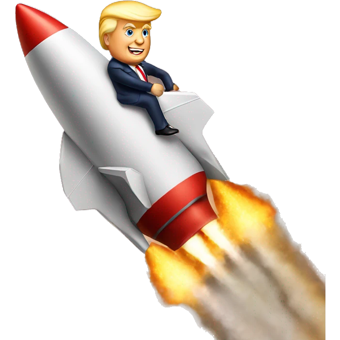 Donald Trump riding on a rocket emoji