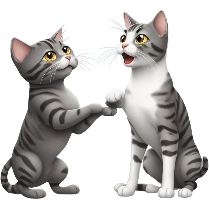 two gray tabby cats fighting with a black and white dog emoji