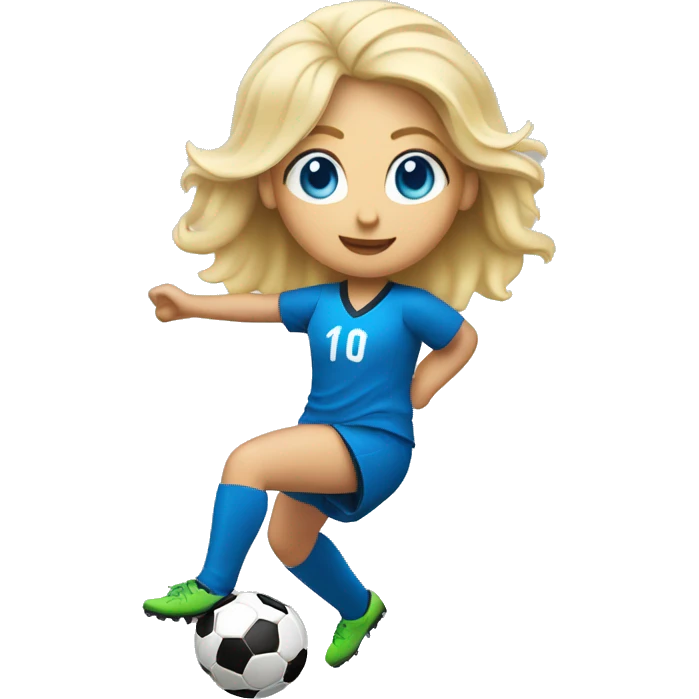 blonde girl blue eyes playing soccer and does bicycle kick emoji