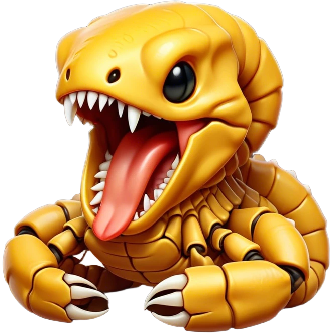 Cinematic Cute Yawning Emperor Scorpion Portrait Emoji, Head tilted slightly with a dramatic, wide-open yawn, showcasing a soft, textured exoskeleton with subtly drooping pincers and half-closed eyes in drowsy contentment, Simplified yet irresistibly adorable features, highly detailed, glowing with a soft, cozy glow, high shine, relaxed yet expressive, stylized with a dash of desert charm, soft glowing outline, capturing the essence of a sleepy yet affectionate scorpion that seems ready to stretch out for a nap! emoji