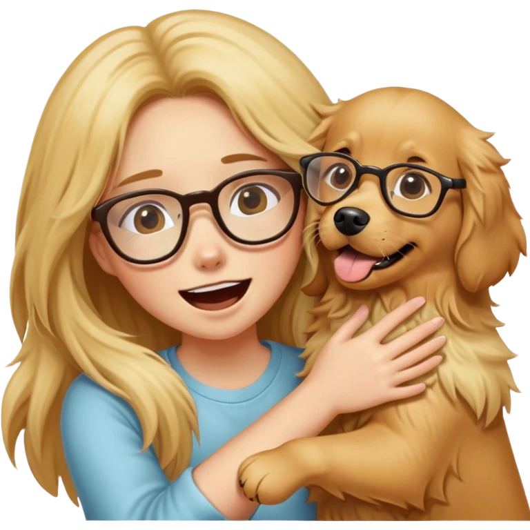 A long-haired girl wearing glasses was attacked by a golden retriever emoji