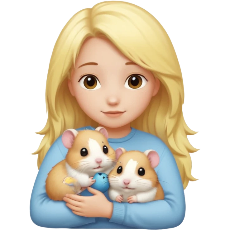 Девушка со светло желтыми  волосами обнимает хомяка  emoji