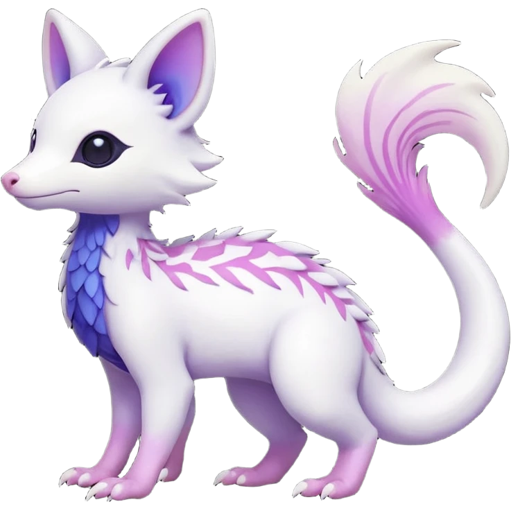  Pure-Snow-White albino cute with indigo-Violet-purple-pinkish-gradient markings beautiful handsome gorgeous aesthetic colorful vibrant Vernid-Trico-species-Fakemon-creature by LiLaiRa, 4 legs, 1 tail, random markings, (full body) emoji