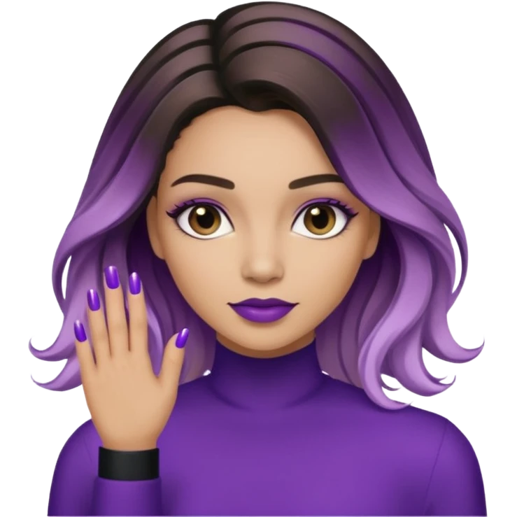 Mujer manicura cabello balayage violeta en puntas y negro en raíces emoji