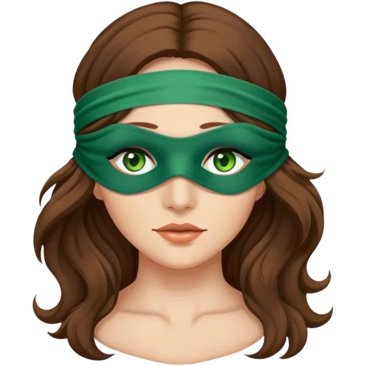 Greeneyed Woman with wavy Long Brown hair blindfolded emoji