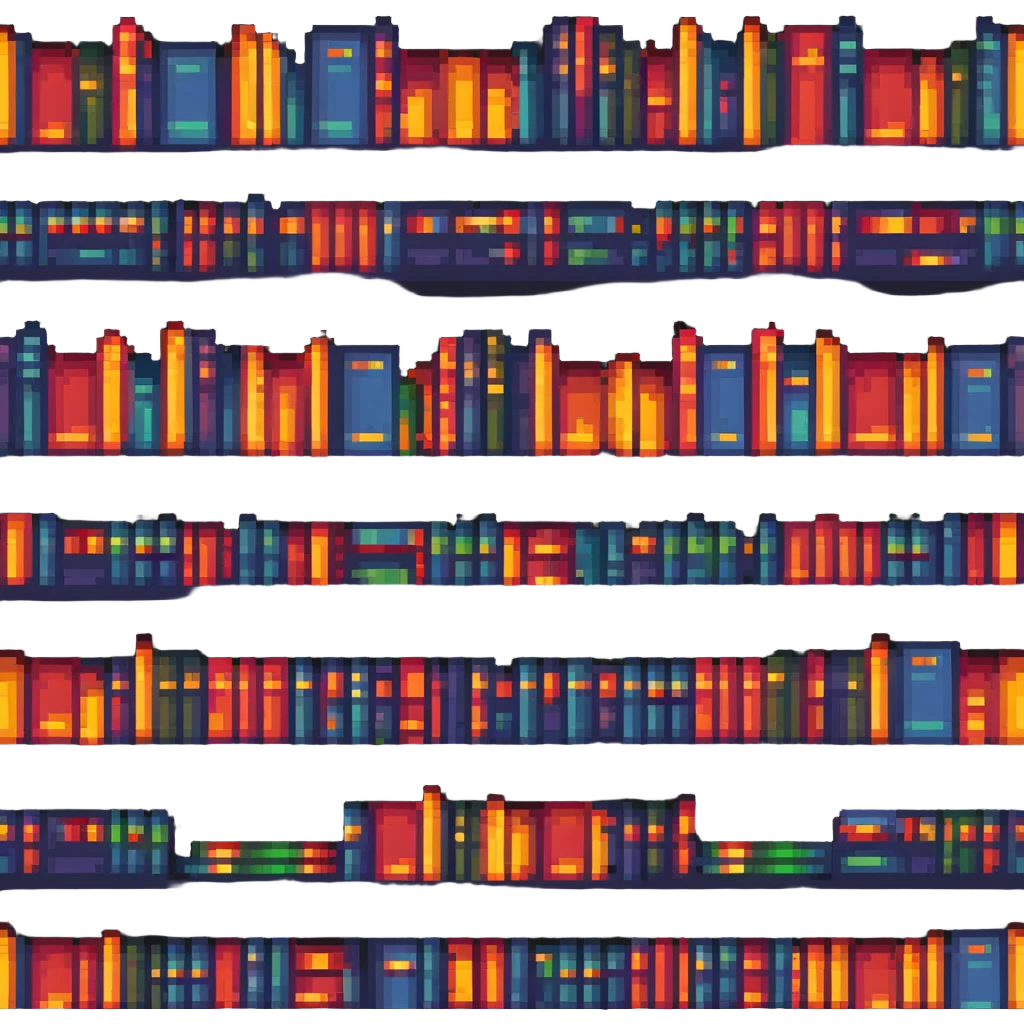pixel art bookshelf with colorful books in a row emoji