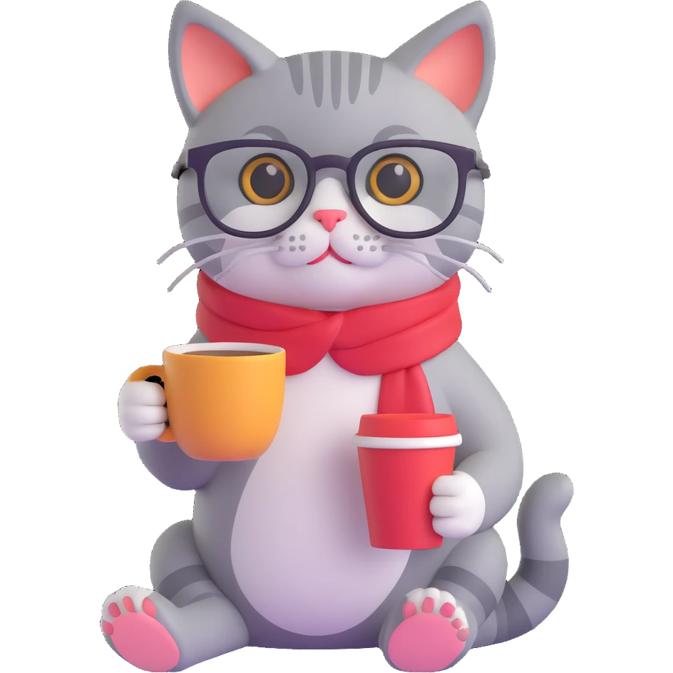 a cat wearing glasses and drinking coffee sitting at the beach emoji