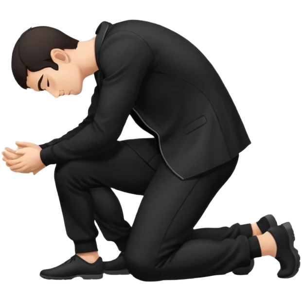 side view of a man kneeling and bowing, gesture of respect emoji