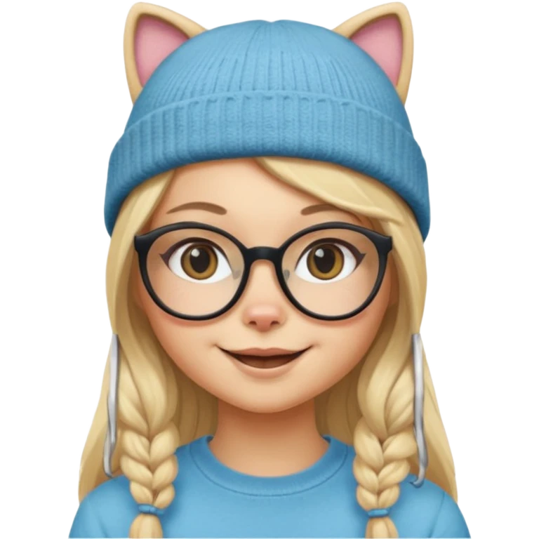 black Blonde girl wearing cat  glasses and beanie, long hair emoji