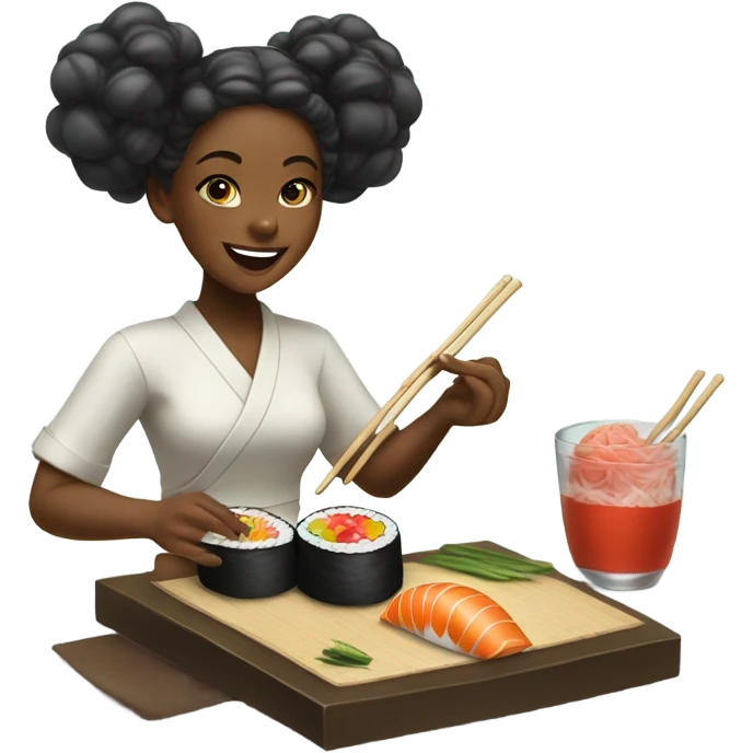 Black girl eating sushi emoji
