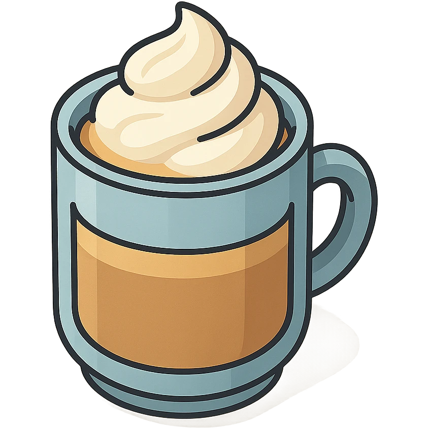 coffee mug with whipped cream, isometric view, 2D isometric style, detailed drawing, detailed shadows and highlights, clean contours, soft lighting, transparent background emoji