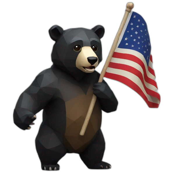 Lowpoly black bear with flag sign GO emoji