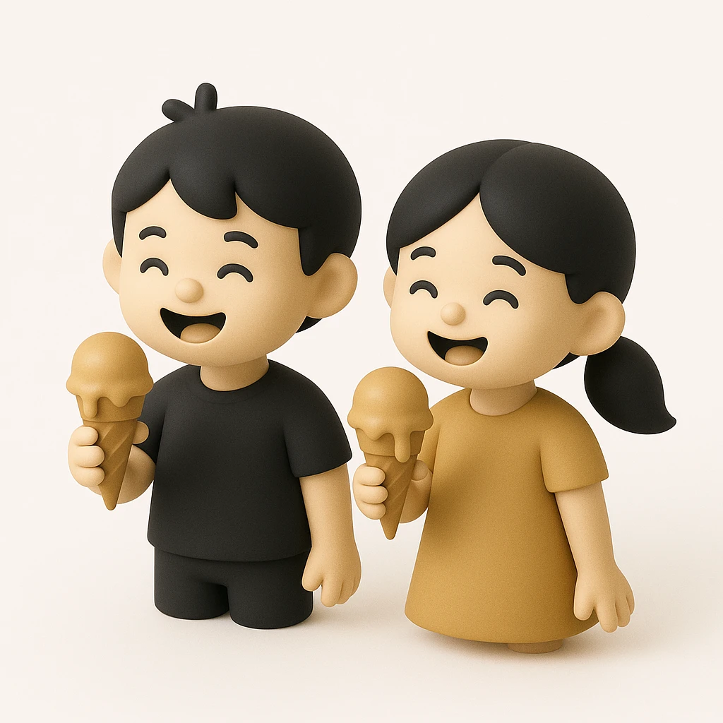 happy children with melting ice cream cones emoji