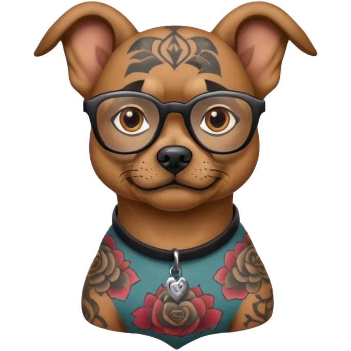 tattooed dog with heavy face tattooes and glassess emoji