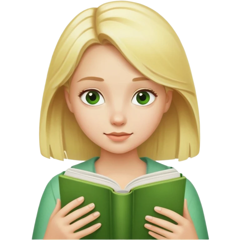 Blonde girl with green reading book emoji
