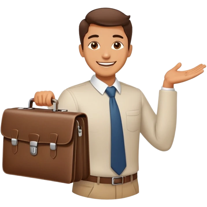 happy smiling office worker with a briefcase, cheerful face emoji