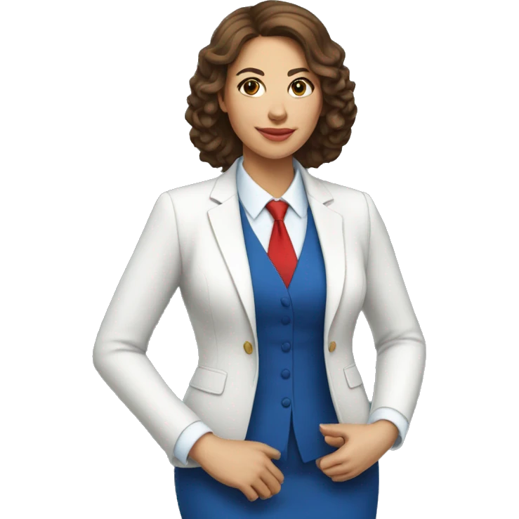 White latina woman in blue suit, white shirt and red tie emoji