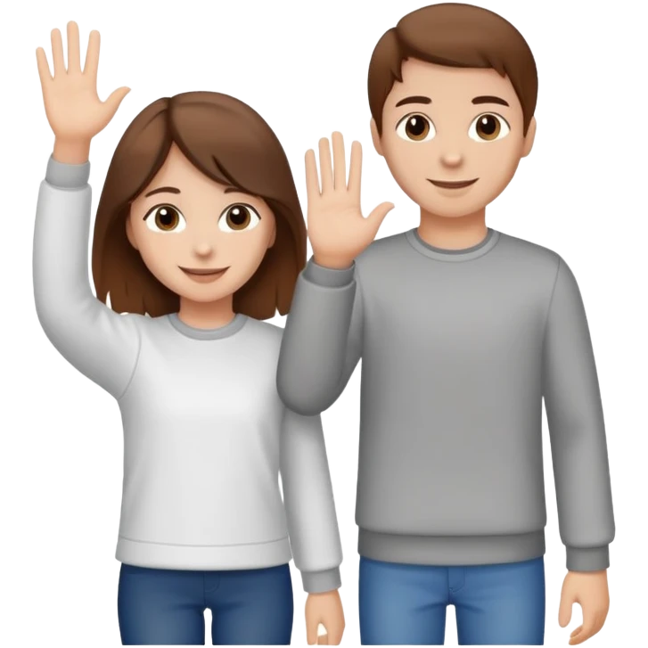 Girl with brown hair waving goodbye to her brother with brown hair emoji