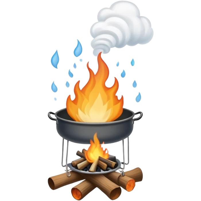 campfire with pot of boiling water hanging above, steam coming out emoji