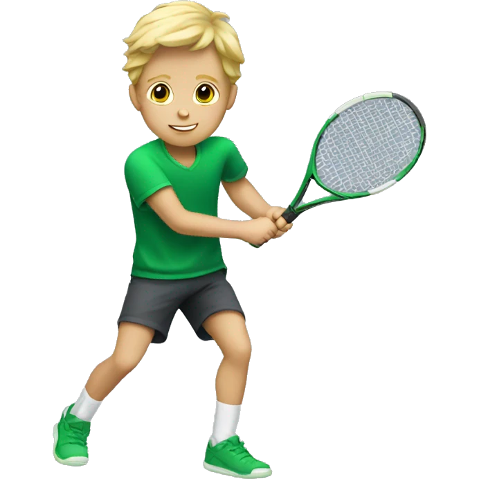 Blonde boy playing tennis with green shirt emoji