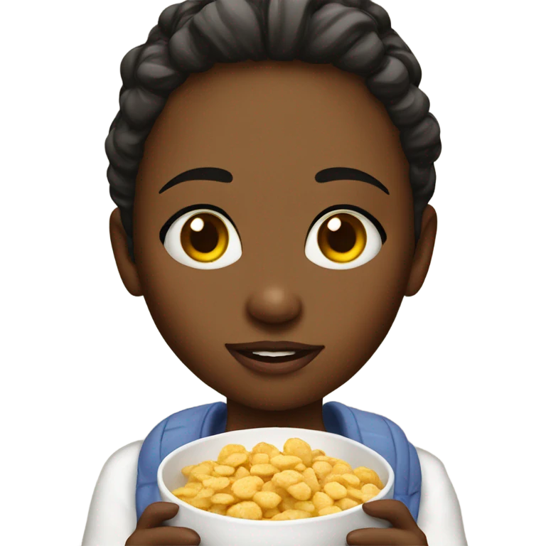 A girl eating cereal with her forehead emoji