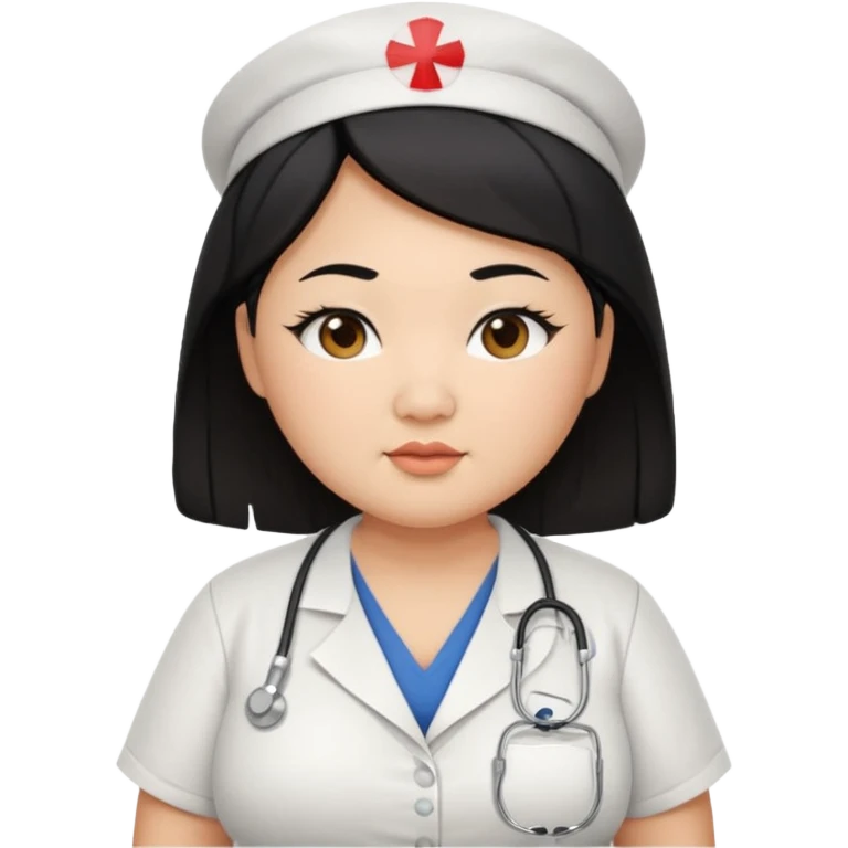 chubby asian woman Nurse round eyebrow medium black hair wear a low cut shirt and show cleavage  emoji