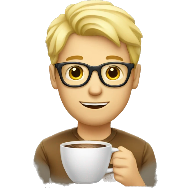 Blonde man wearing glasses. Eating coffe emoji