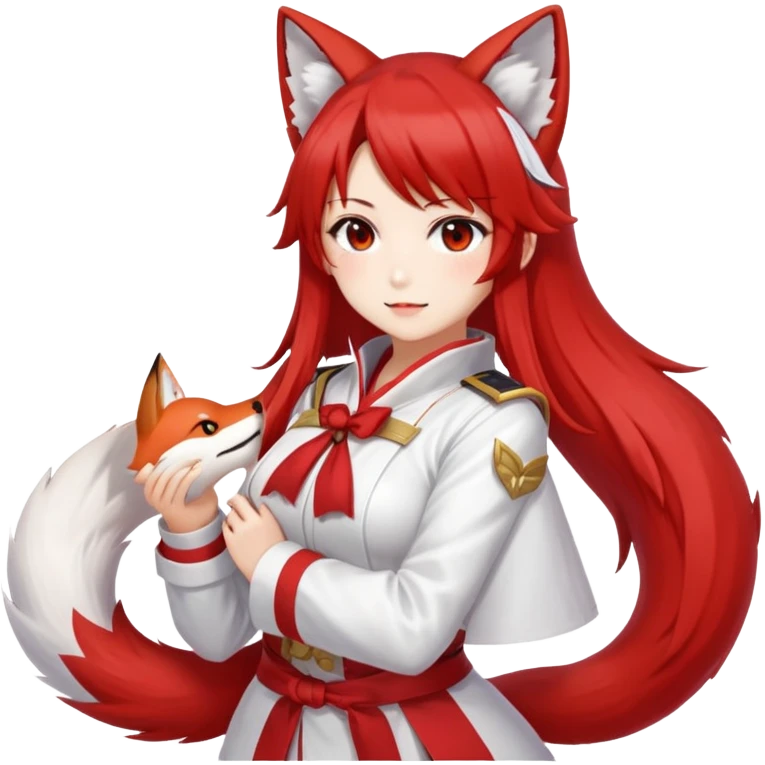 Azur Lane Akagi kitsune girl with red and white outfit and multiple fox tails emoji