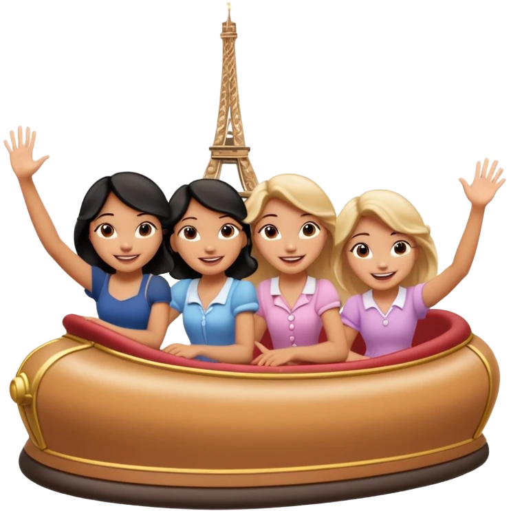 quatro chicas montadas en una atraccion de Disney paris levantando la mano sin el castillo detrás ni nada emoji