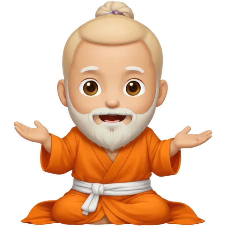 Chibi Aacharya emoji, white beard and bun, orange robe, laughing with tears of joy, cute sticker style, transparent background, PNG emoji