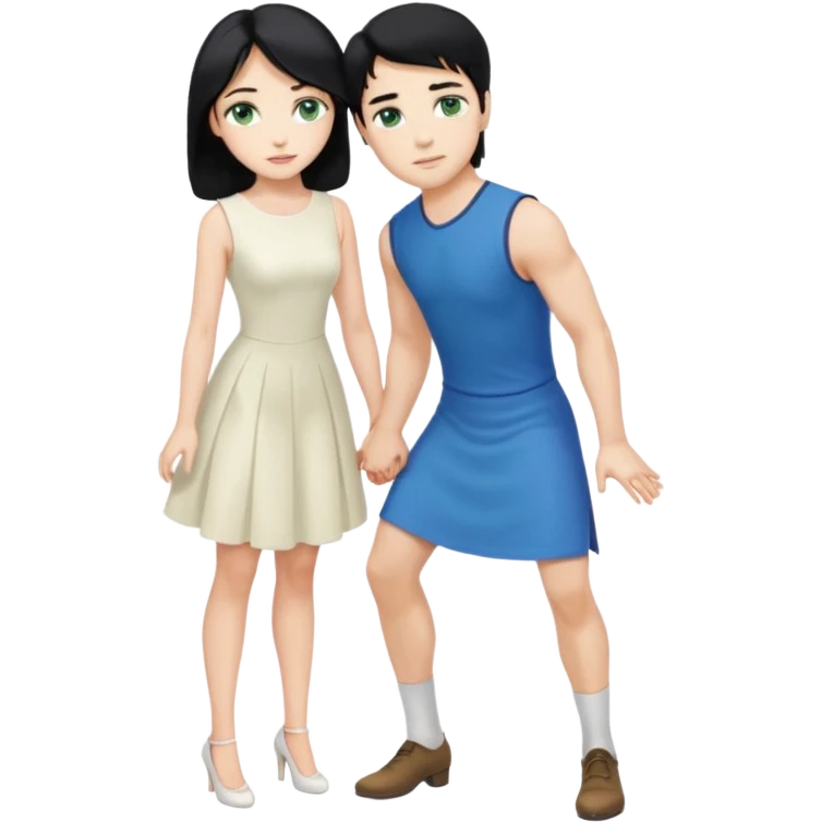 2 Person, prince, upright, black Hair, blue eyes, whole body, Woman, blonde Hair, Green eyes, bending knee, sleveless White Dress, emoji
