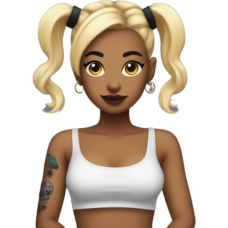 Tattooed girl with space buns and side bang emoji