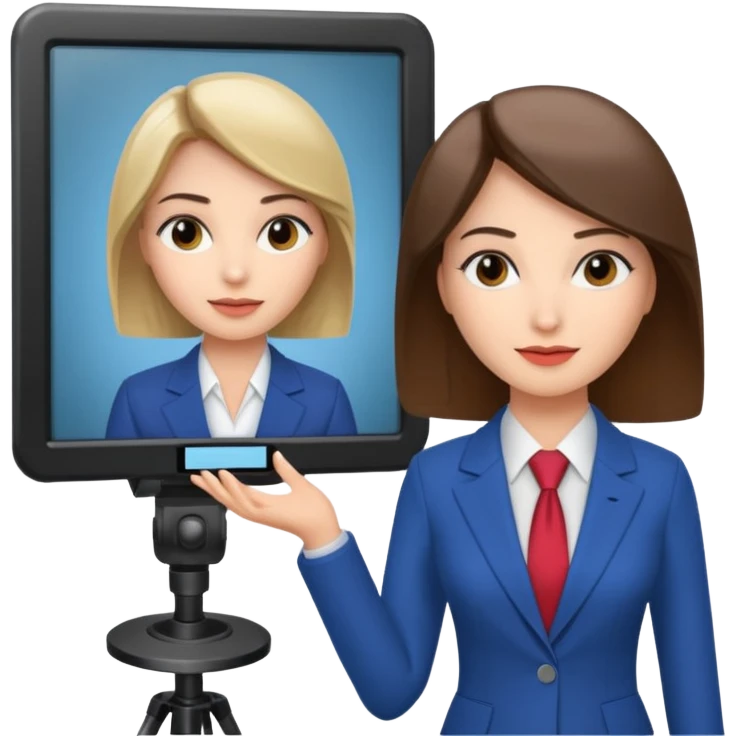 news anchor woman, with a screen with a prompter in front of her emoji