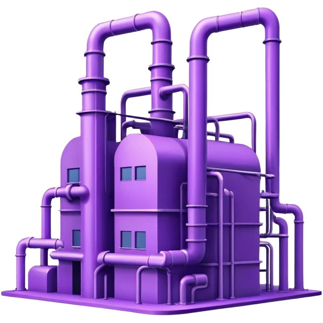 Minimalistic factory building in purple and violet tones, with a few pipes emoji